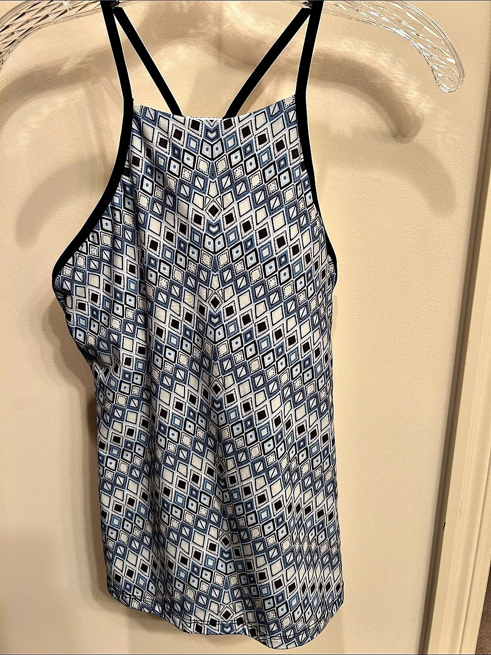 Helen Jon Racerback Tankini Native Wave Print Blue & White  Small